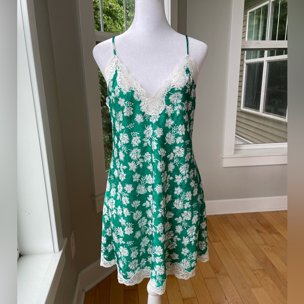 Vintage Victoria’s Secret Gold Label Ivory Green Floral Chemise Slip Dress Small - Picture 6 of 15